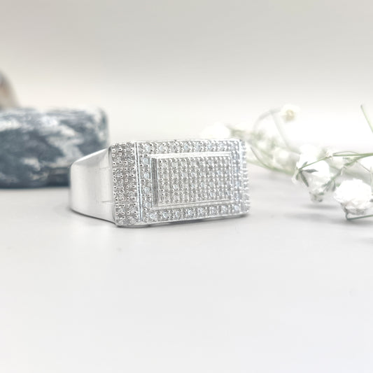 Elegant Cube Pattern CZ Men's Silver Ring