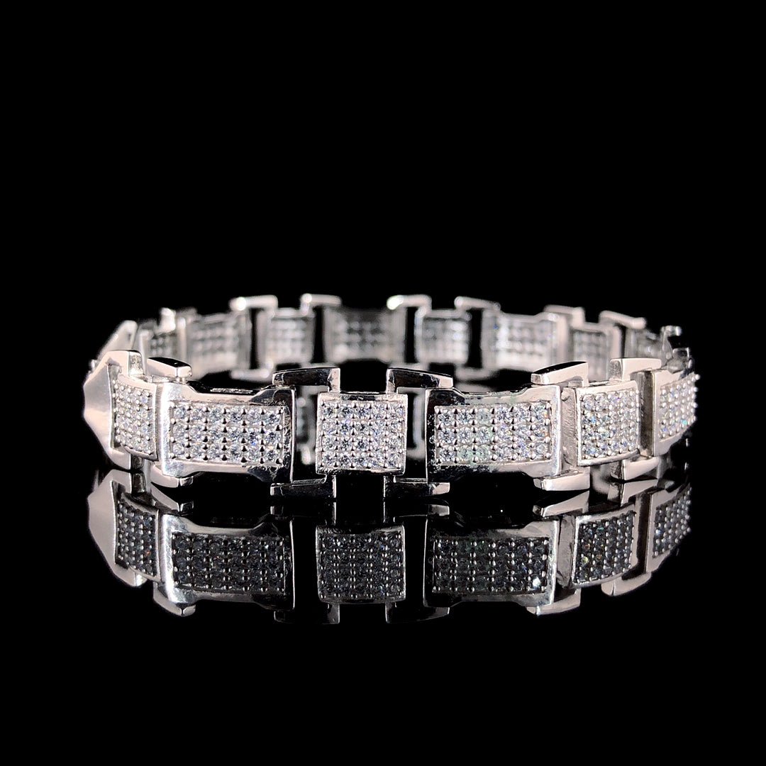 Timeless CZ Crystal Studded Pure Silver Bracelet for Men