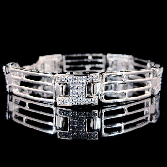 Hammer Bold Chain-link Loose Fit 925 Pure Silver Bracelet for Men