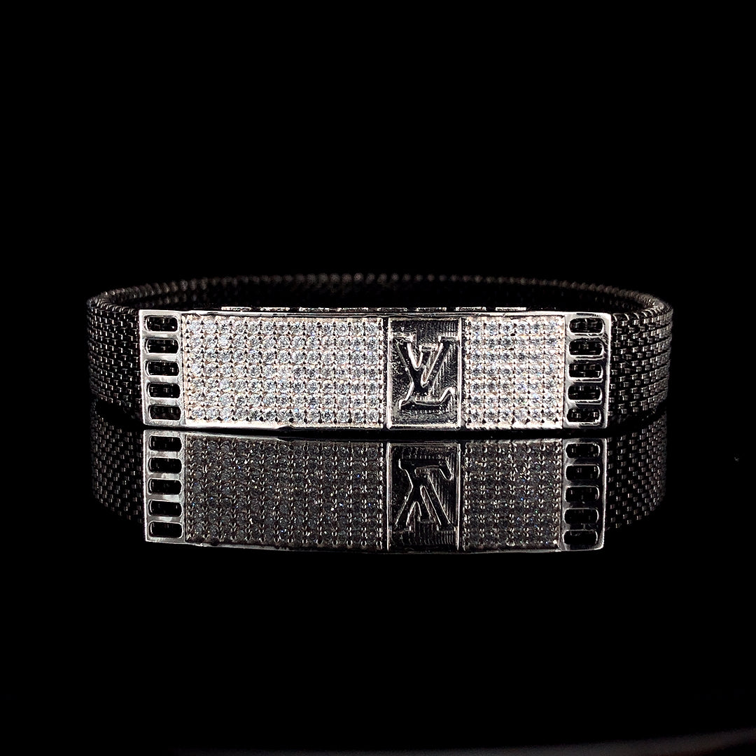 Louis Vuitton Inspired Luxury CZ Silver Bracelet for Men