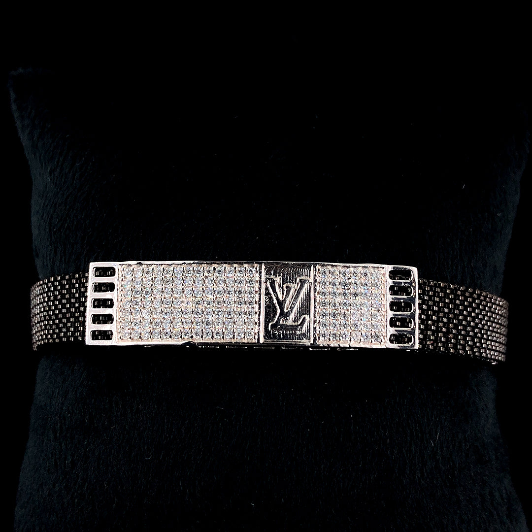 Louis Vuitton Inspired Luxury CZ Silver Bracelet for Men