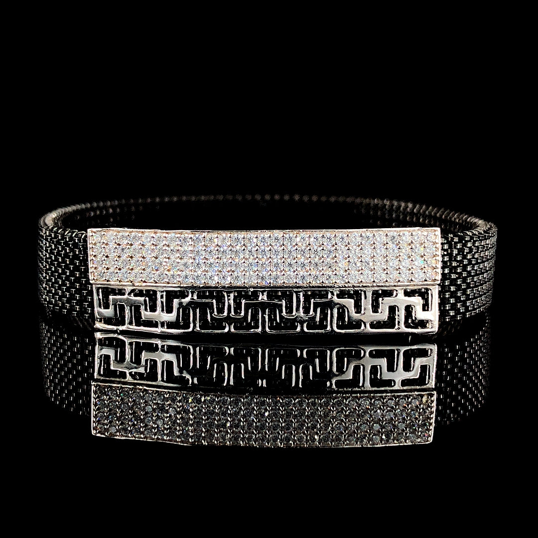 Dazzling Greek Key CZ-Stone Encrusted Silver Bracelet