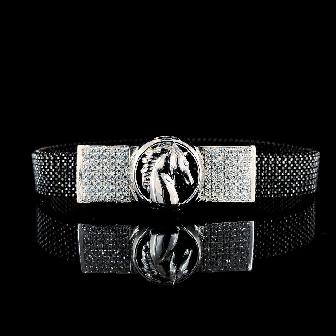 Vintage Horse motif Adjustable 925 Silver Bracelet for Men