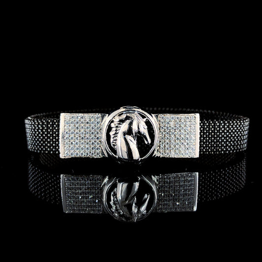 Vintage Horse motif Adjustable 925 Silver Bracelet for Men