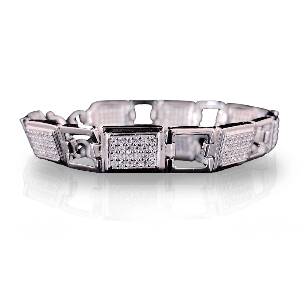 Rectangular Sleek CZ Encrusted Pure 925 Silver Loose Fit Bracelet for Men