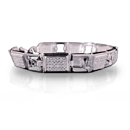 Rectangular Sleek CZ Encrusted Pure 925 Silver Loose Fit Bracelet for Men
