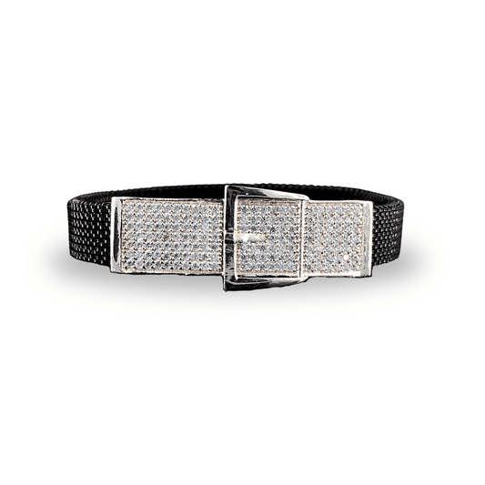 Sparkling Diamond-Buckle Silver Bracelet for Men