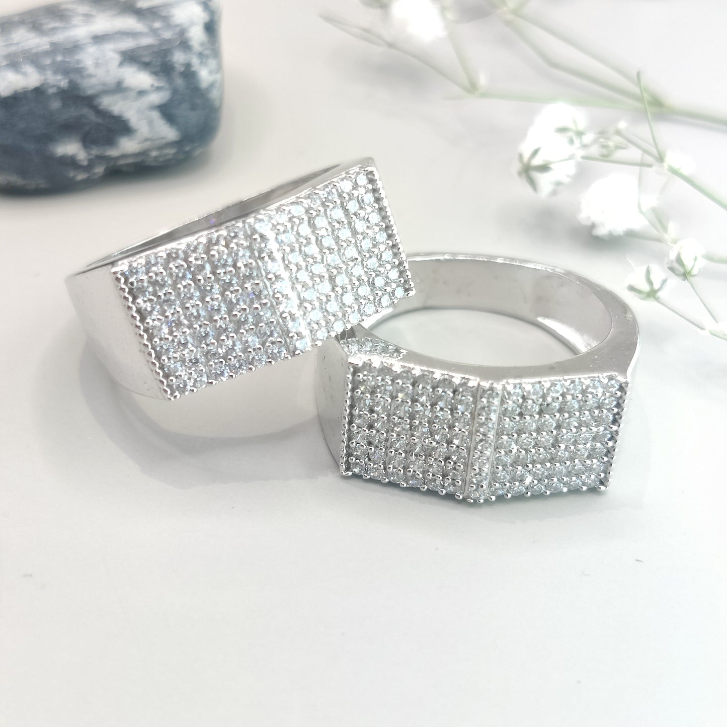 Round Brilliant CZ Square Sterling Silver Ring