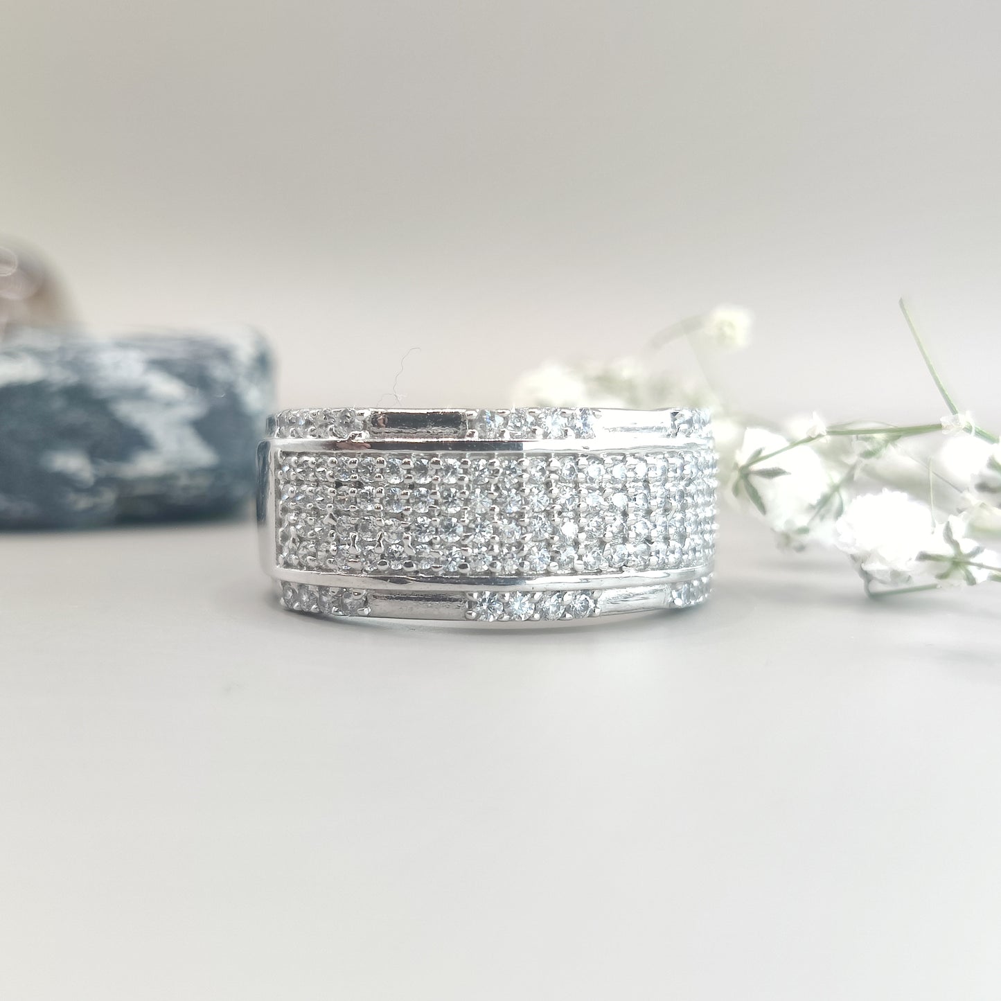 Round Cut CZ Accents Sterling Silver Ring