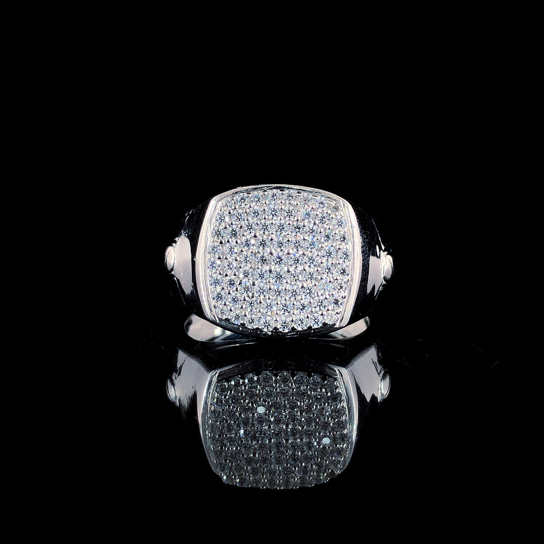 Stylish Square Pavé Sterling Silver Ring