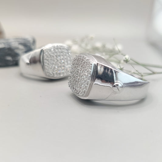 Stylish Square Pavé Sterling Silver Ring