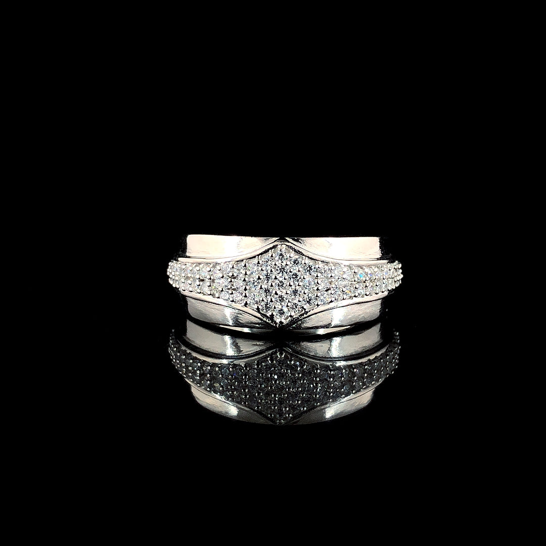 Refined Rhombus-Cut CZ Silver Ring