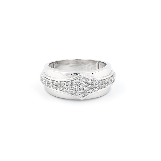 Elegant rhombus-cut CZ centerpiece men's silver ring with sterling silver band