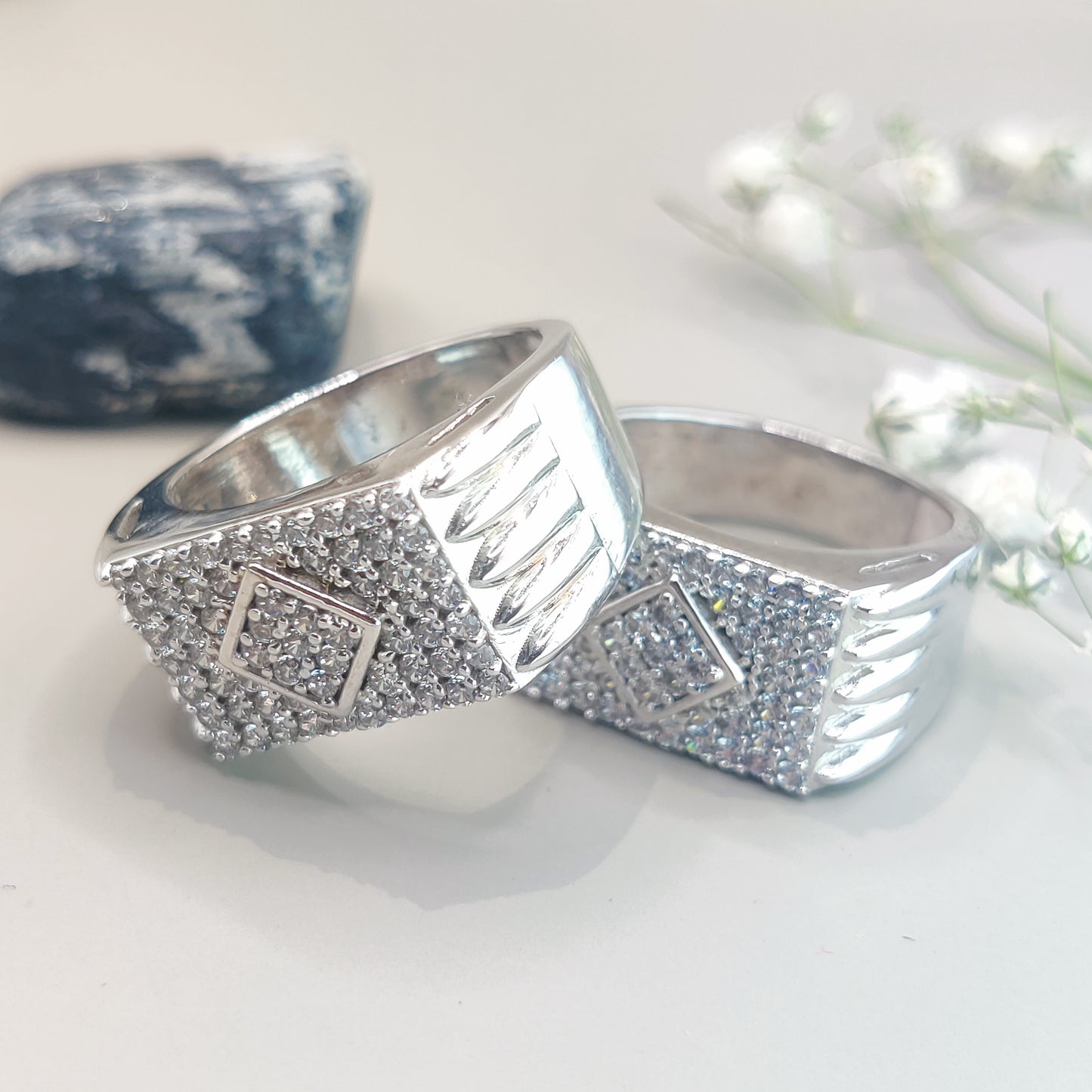 Minimalist Cube CZ Stone Sterling Silver Ring