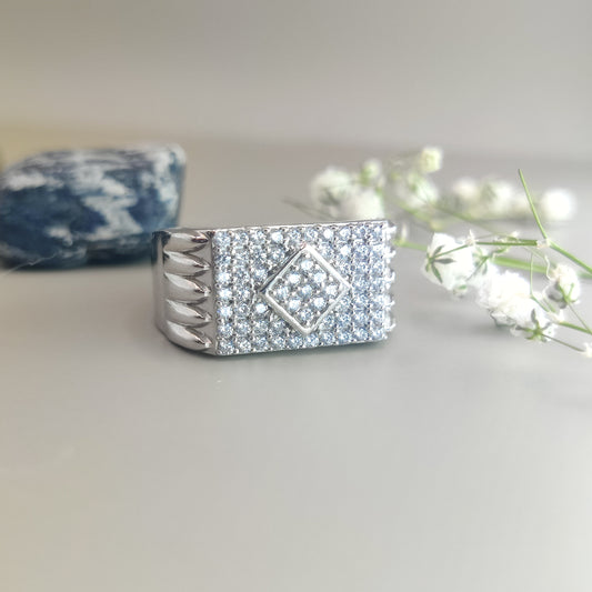 Minimalist Cube CZ Stone Sterling Silver Ring