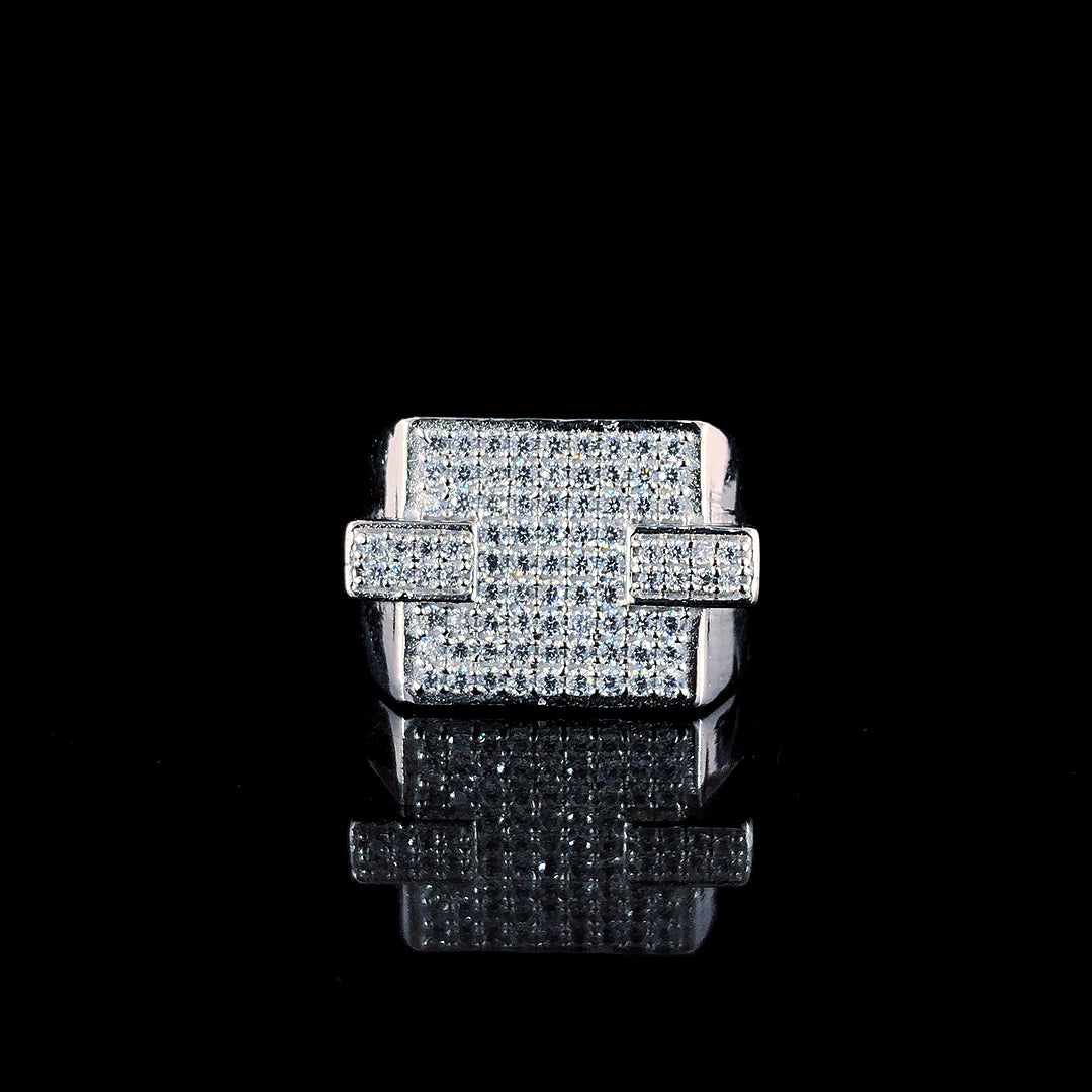 Sparkling CZ Stone Rectangular Sterling Silver Ring