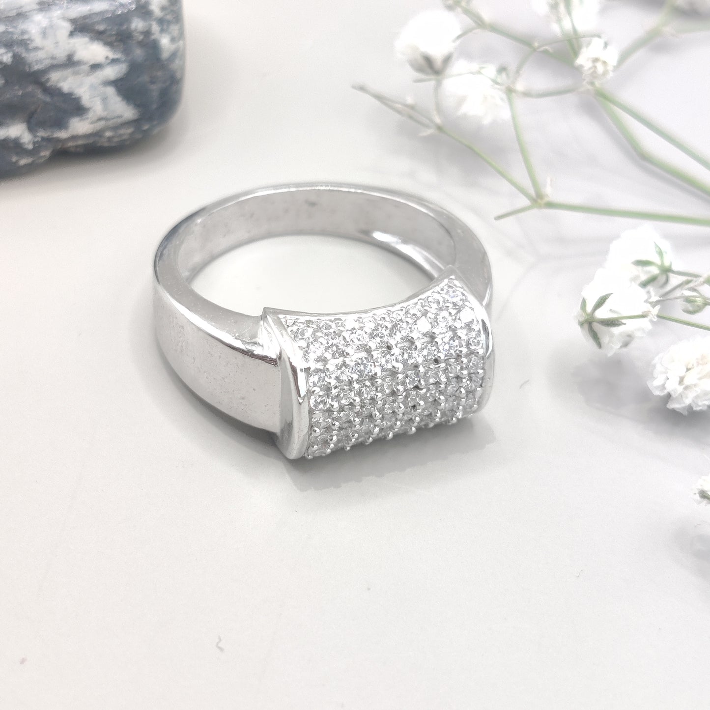 Luxurious Pavé Set Diamond Sparkle Silver Ring