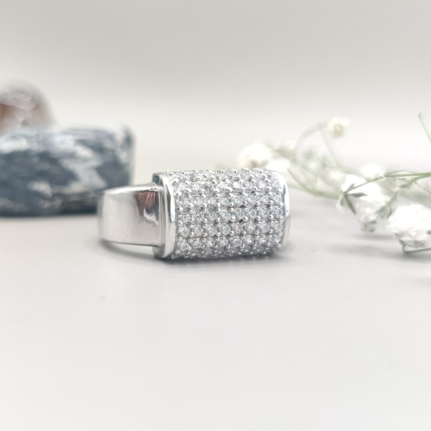 Luxurious Pavé Set Diamond Sparkle Silver Ring