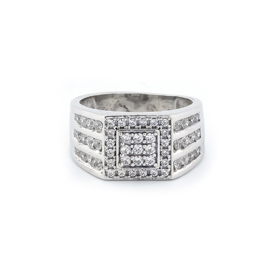 Bold square-cut CZ silver ring for men with dazzling design