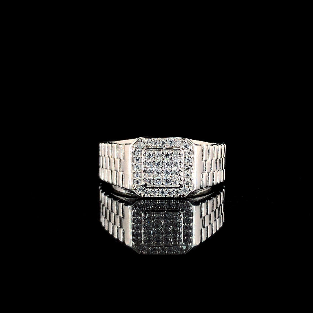 Stylish Crosshatch CZ Sterling Silver Ring