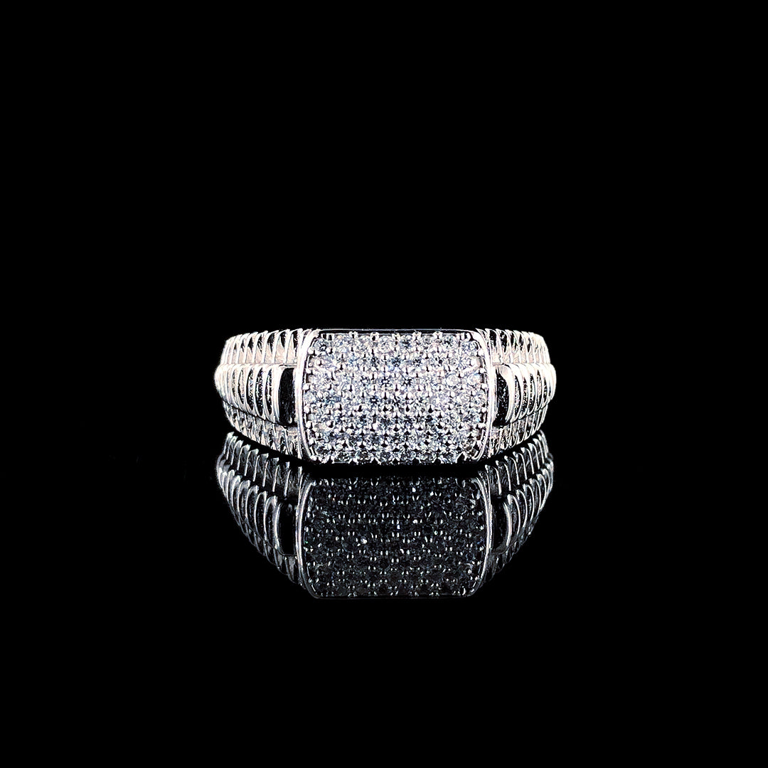 Crosshatch Intricate CZ Sparkling Silver Ring