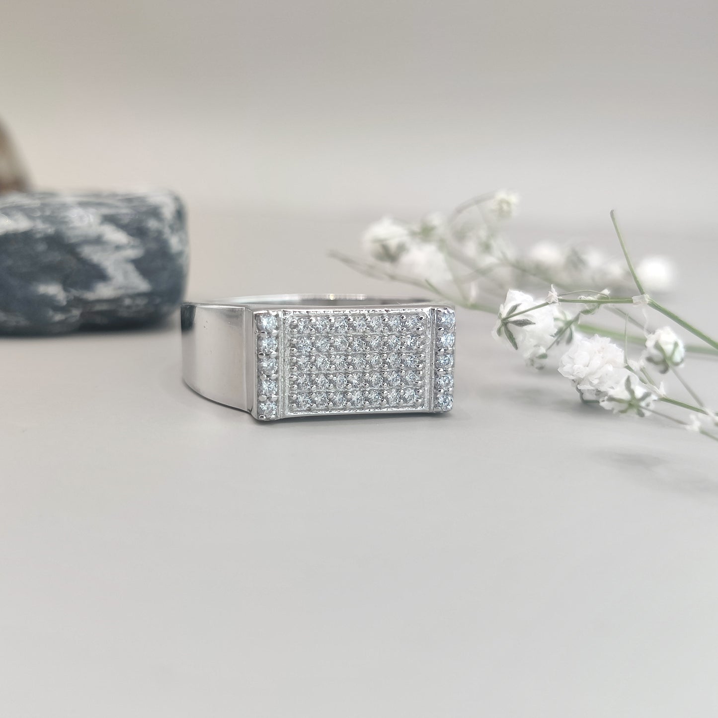 Iconic Finish CZ Square Shape Silver Ring