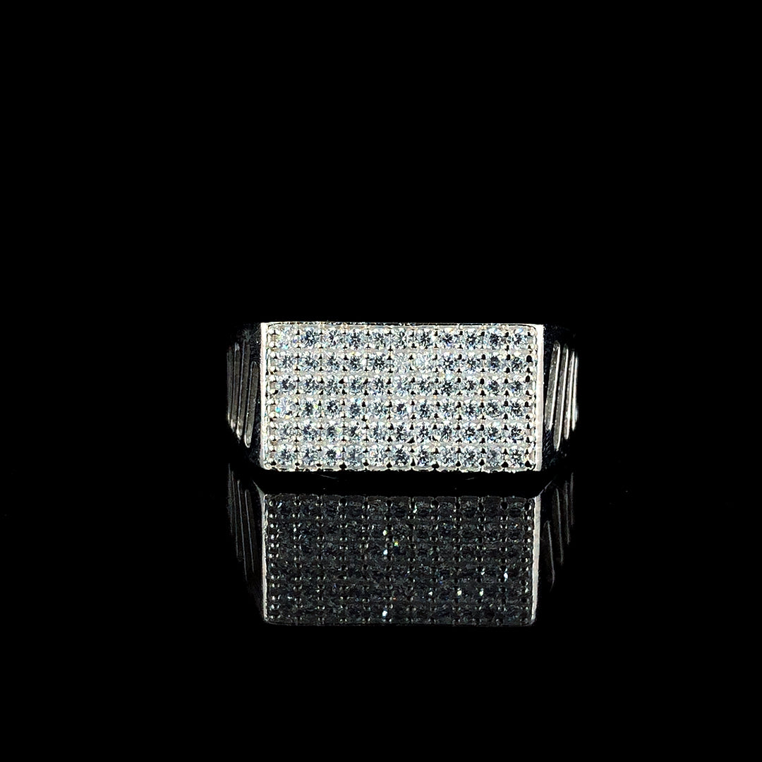 Rectangle Zirconia Silver Ring with Sleek Cut Design