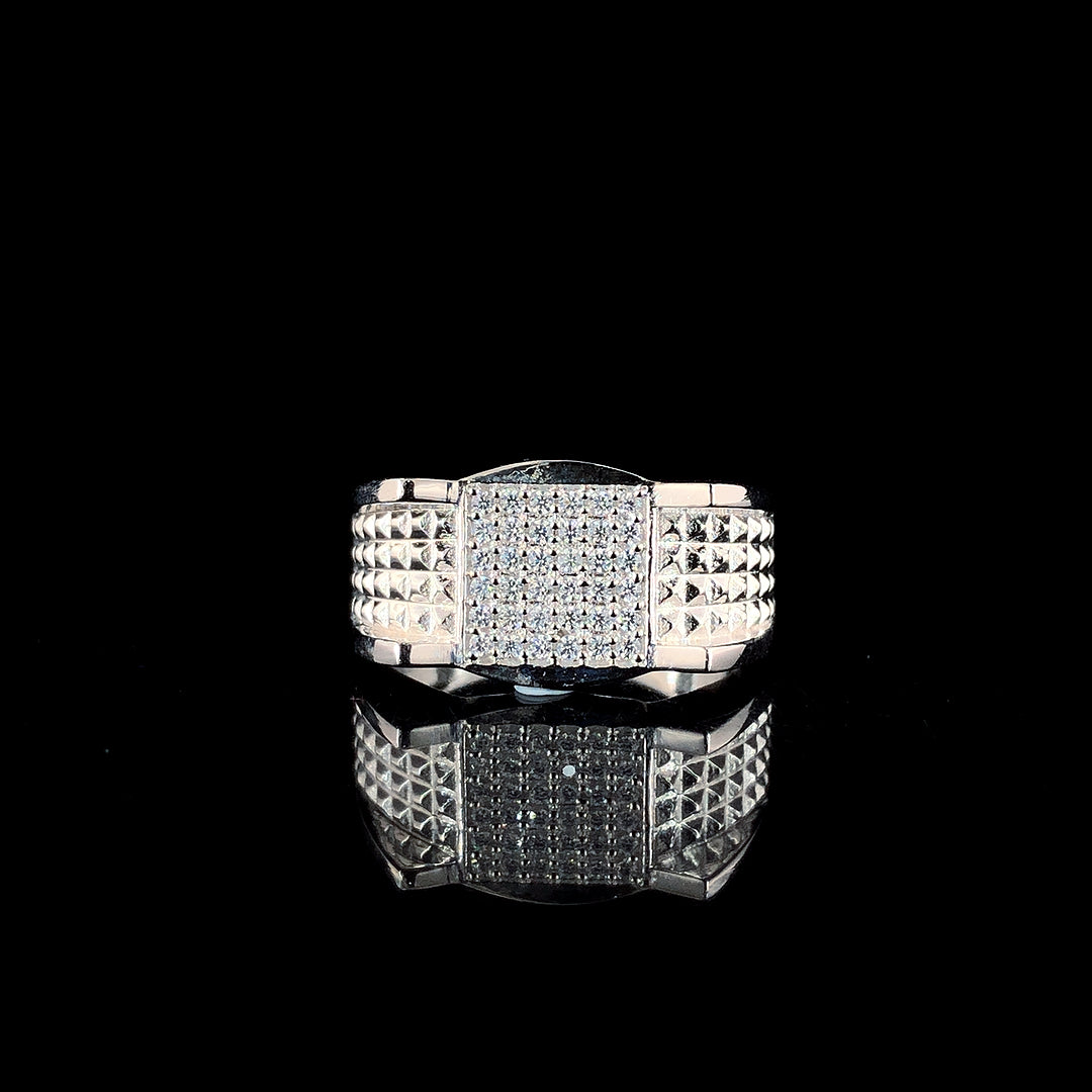 Faceted Pattern Square CZ Silver Ring