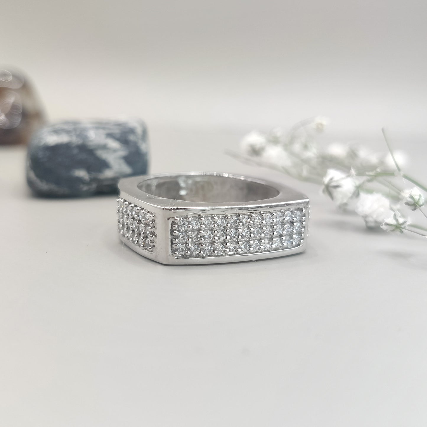 Refined Rectangular CZ Silver Ring