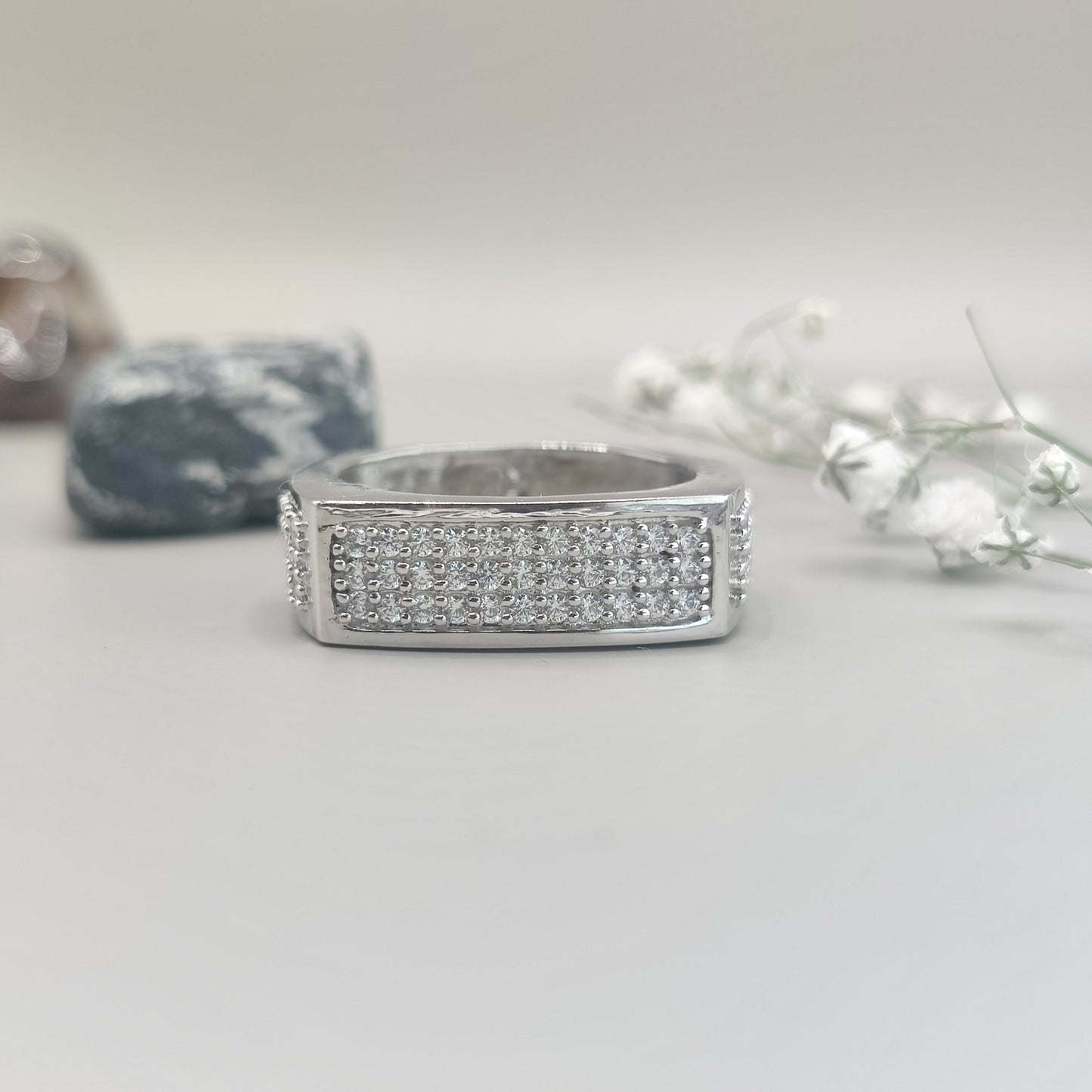 Refined Rectangular CZ Silver Ring
