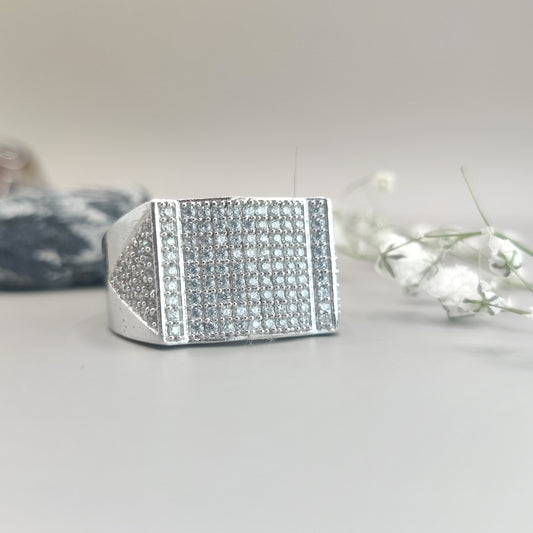 CZ Pavé Setting Square Shape Sterling Silver Ring