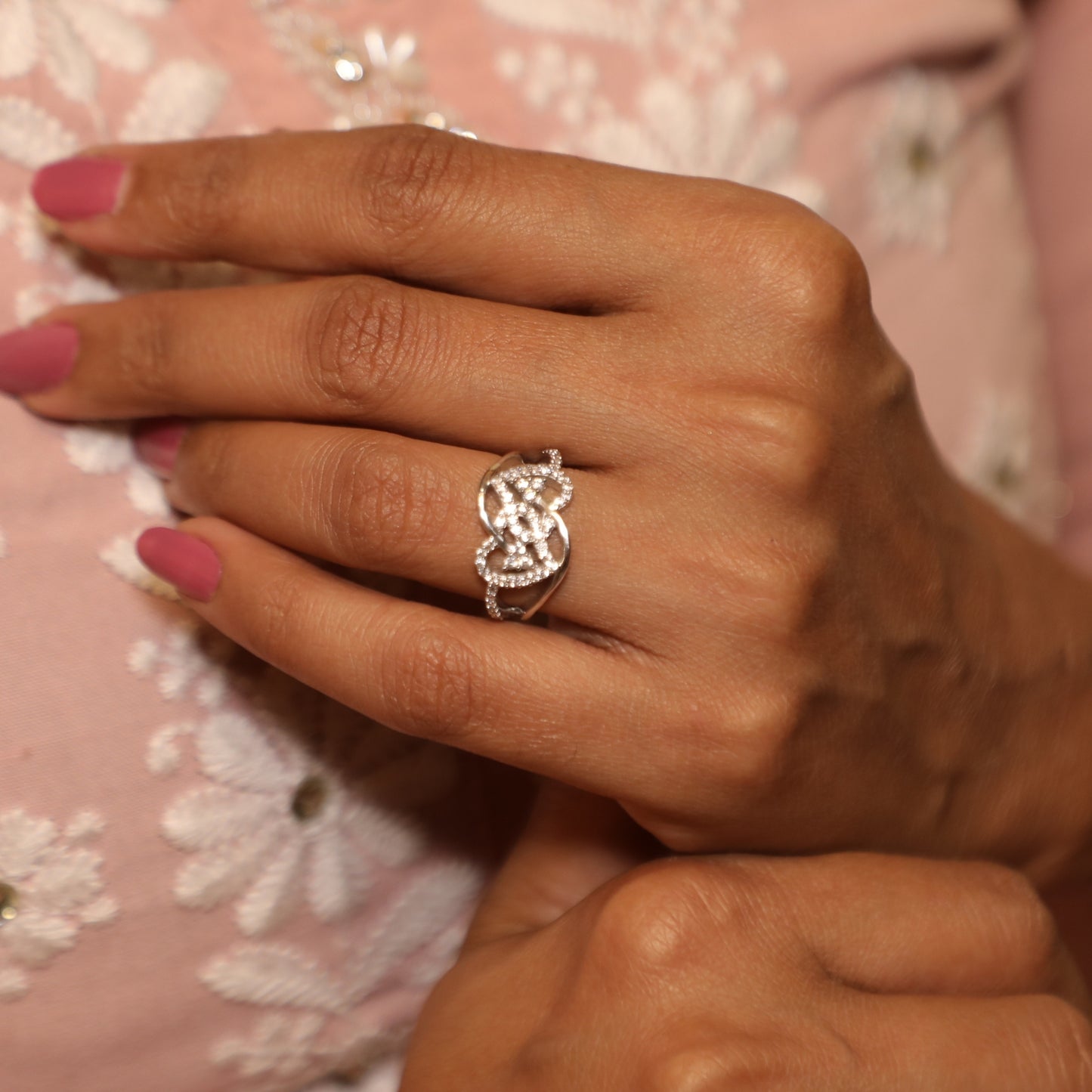 Eternal Love Heart-Linked Silver Ring