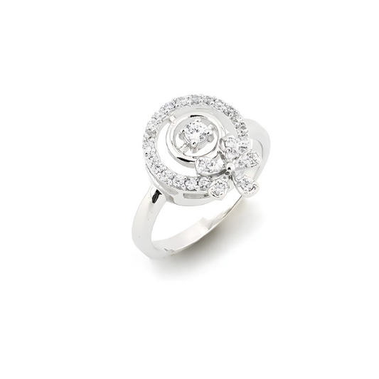 Twinkling Magic Floral Silver Ring for Women on display