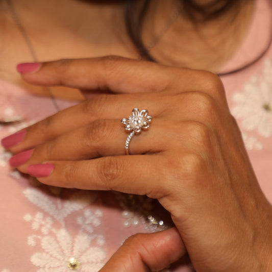 Sapphire Princess Petal Silver Ring