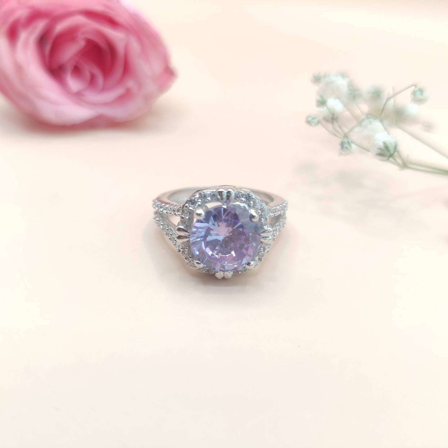 Radiant Halo Centerpiece Silver Ring