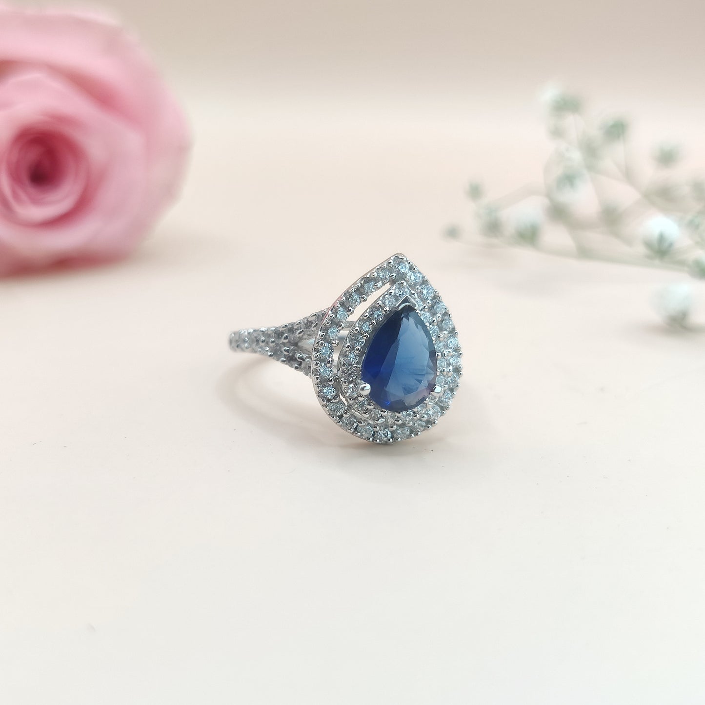 Crimson Blush Starry Silver Ring