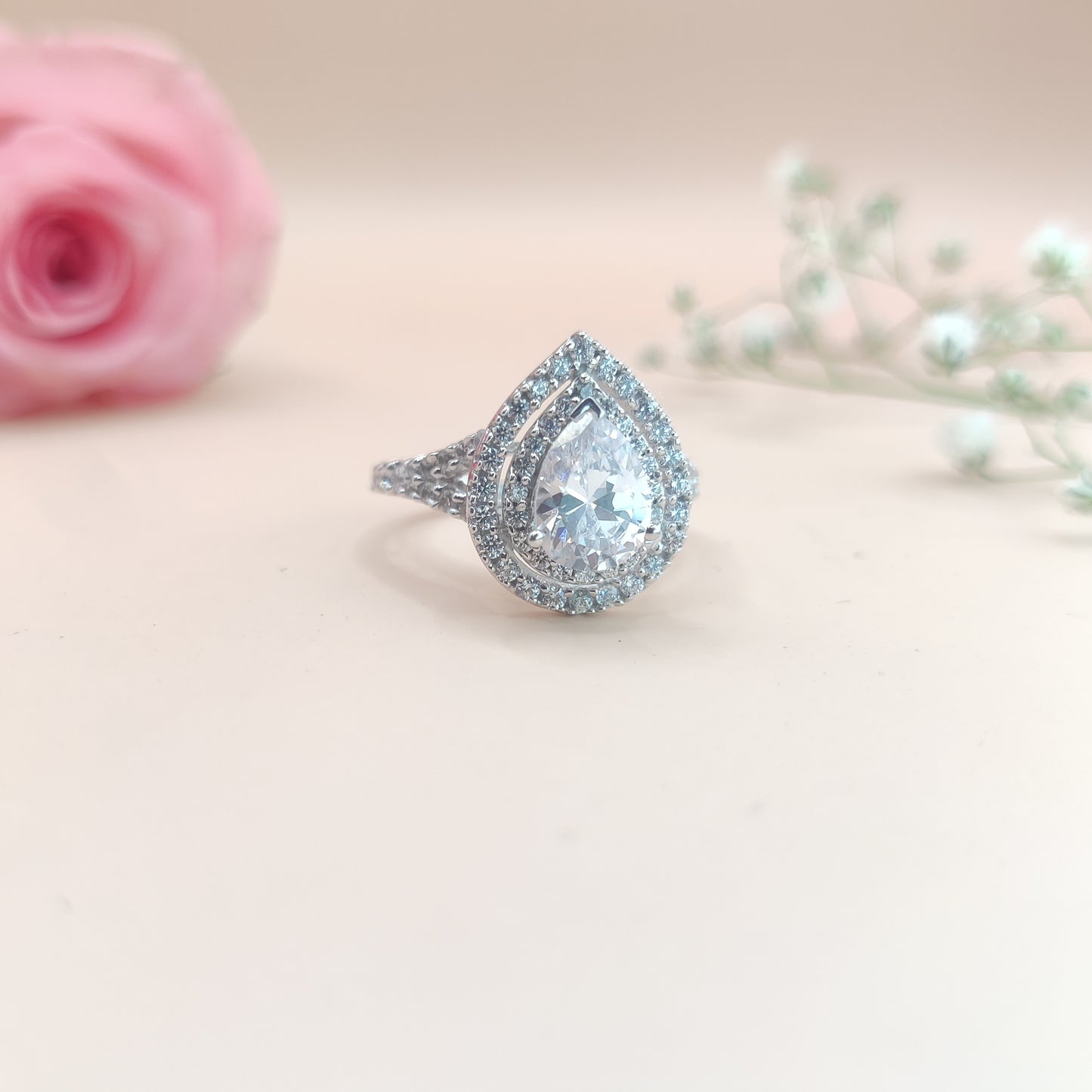 Crimson Blush Starry Silver Ring