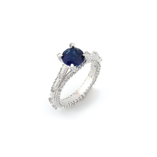 Oceanic Elegance Sapphire Silver Ring for Women - Deep Blue Sapphire with Elegant Silver Design