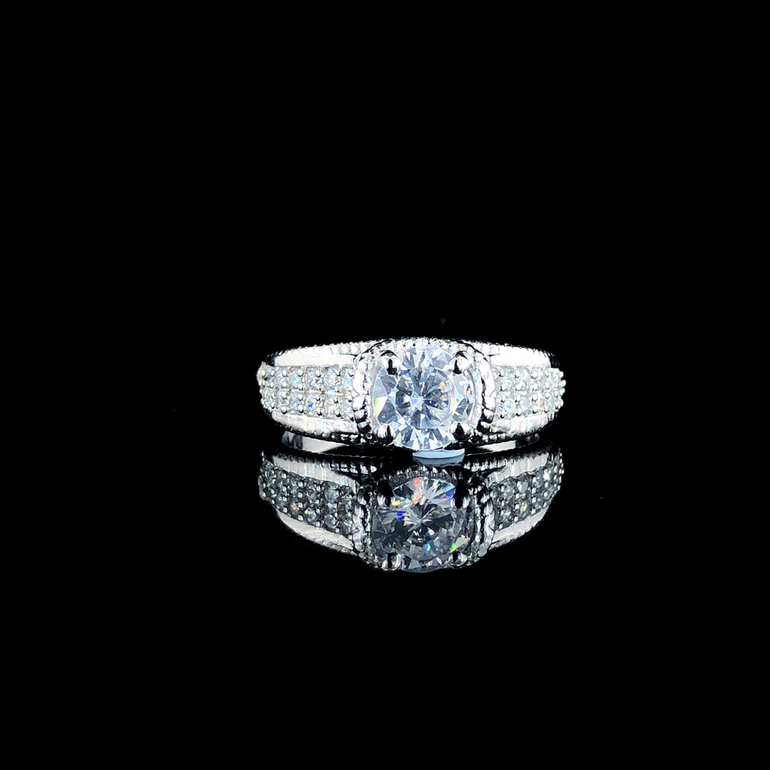 Solitaire Zircon Round Silver Ring