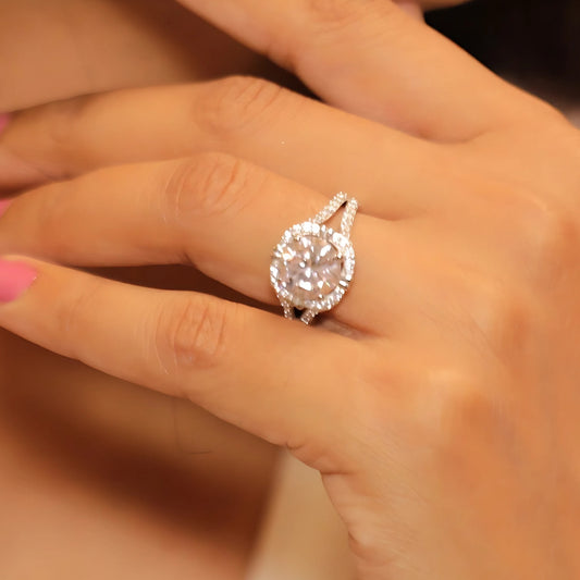 Majestic Brilliance Halo Silver Ring