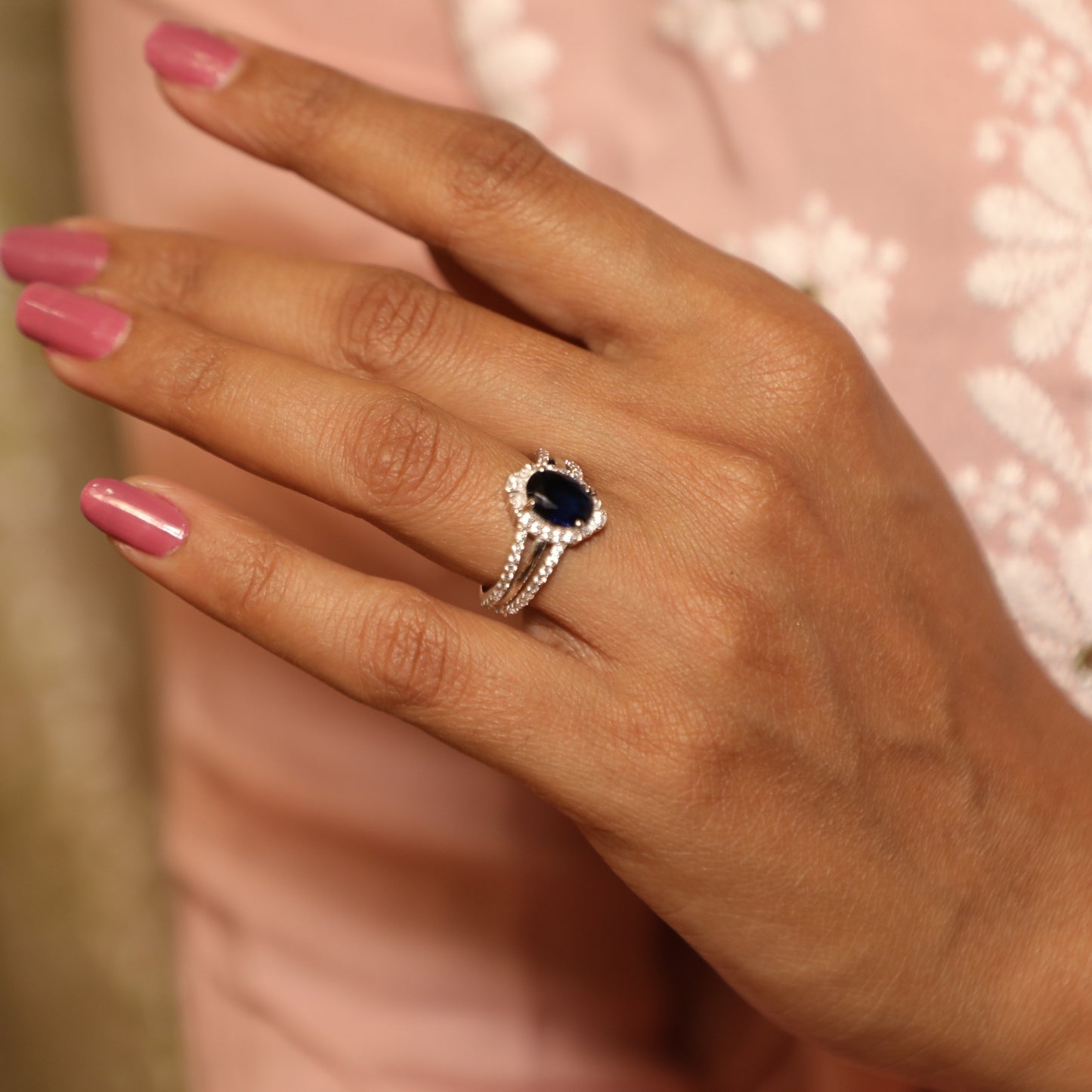 Celestial Aura Oval Silver Ring