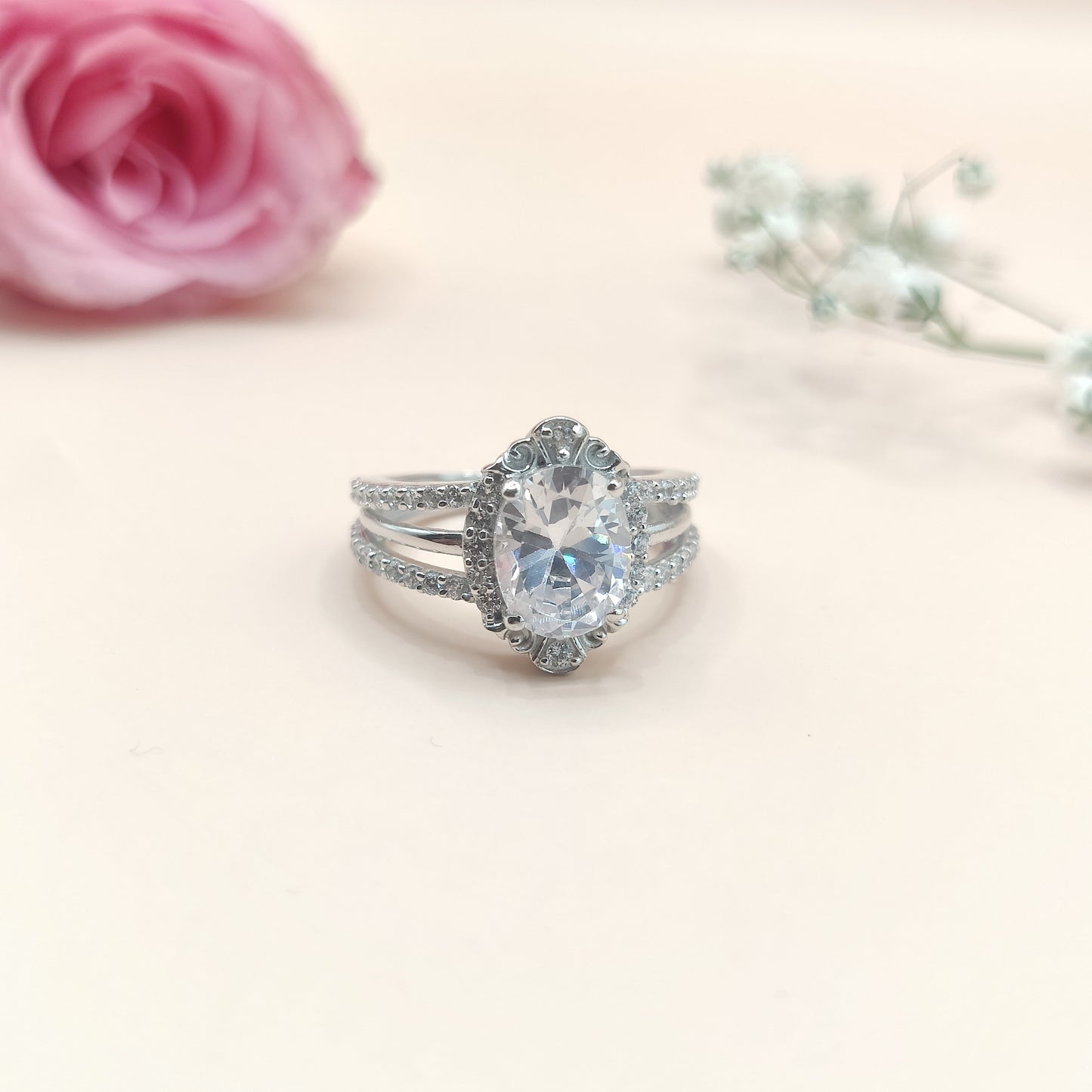 Celestial Aura Oval Silver Ring