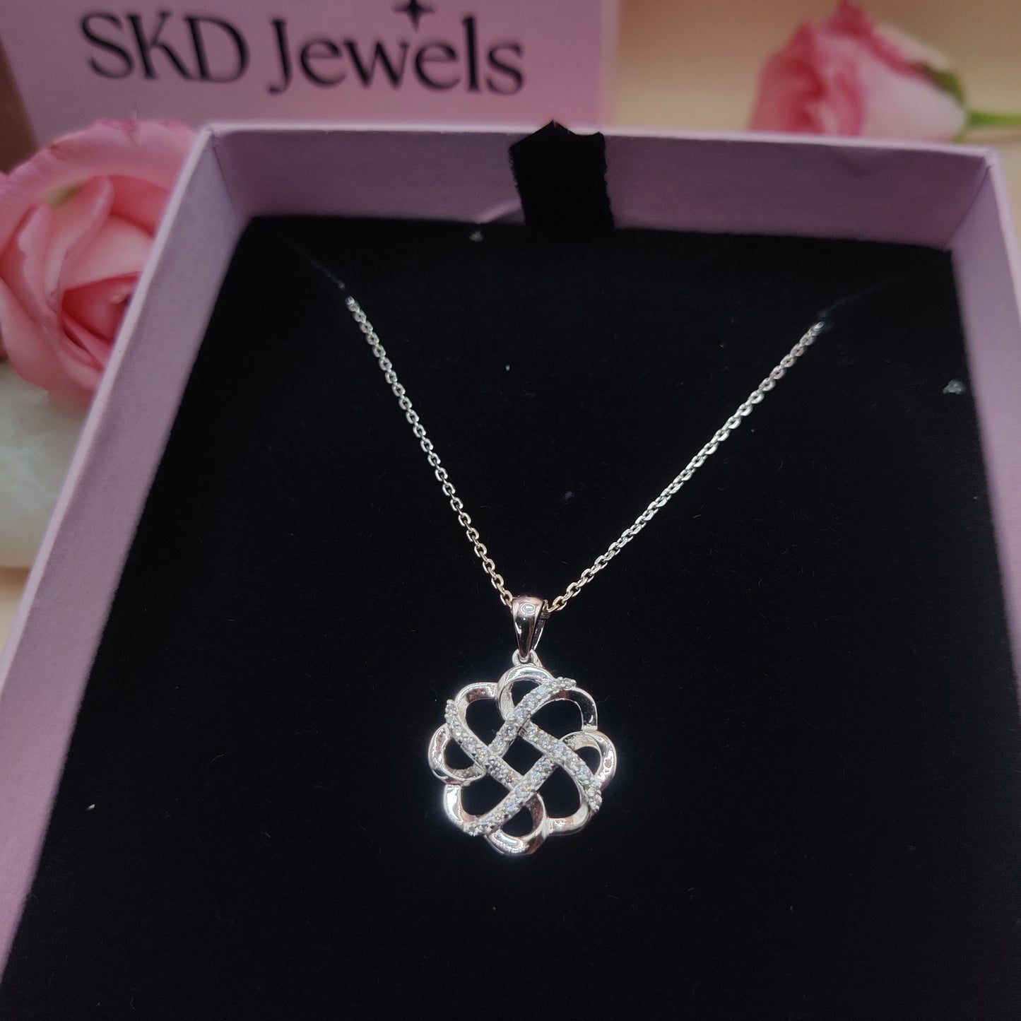 Sparkling Clover Knot CZ Silver Pendant