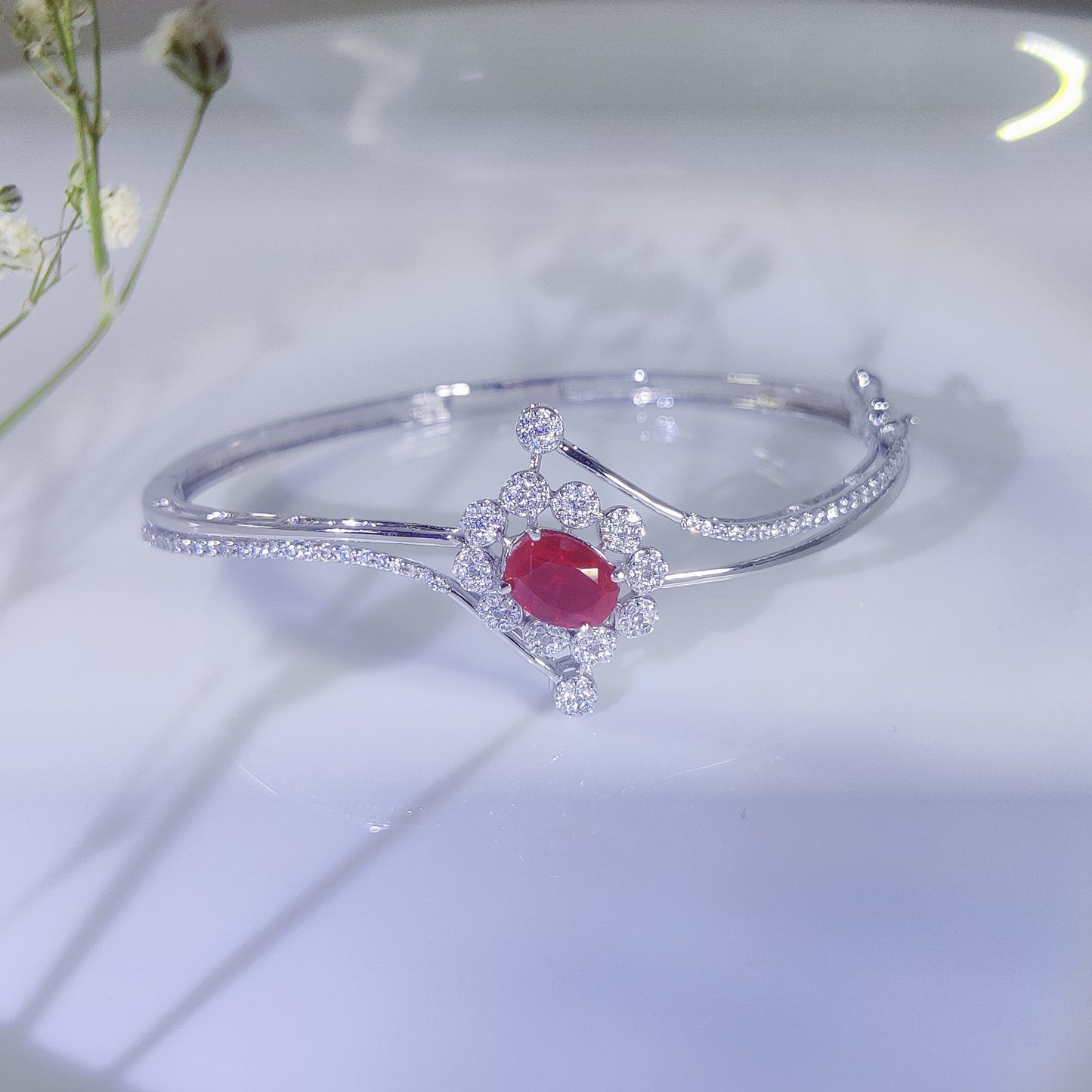 Radiant Ruby Blossom Italian  Bracelet
