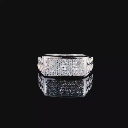 Leaf Motif Sterling Silver Ring with pavé-set CZ Stones