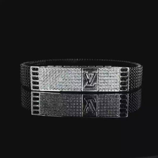 Louis Vuitton Inspired Luxury CZ Silver Bracelet for Men