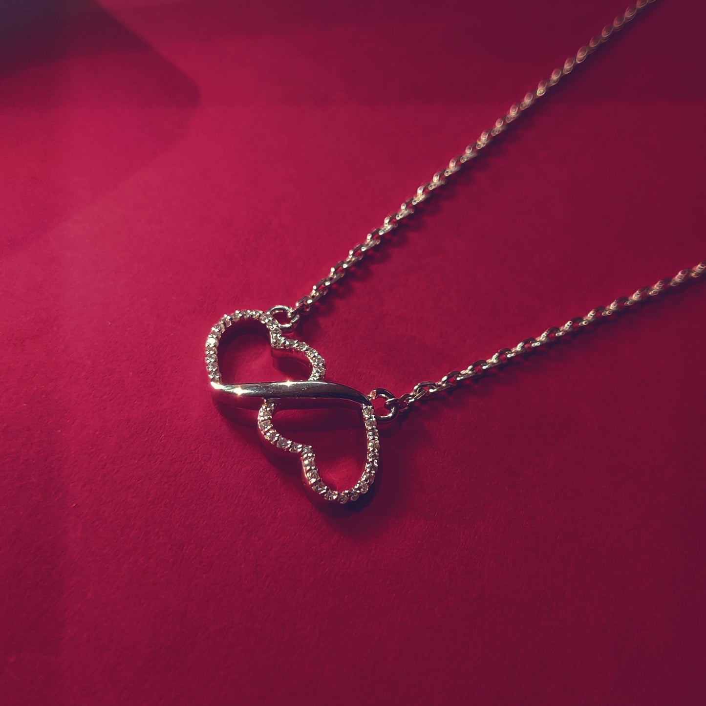 Romantic Double Heart Silver Pendant Necklace