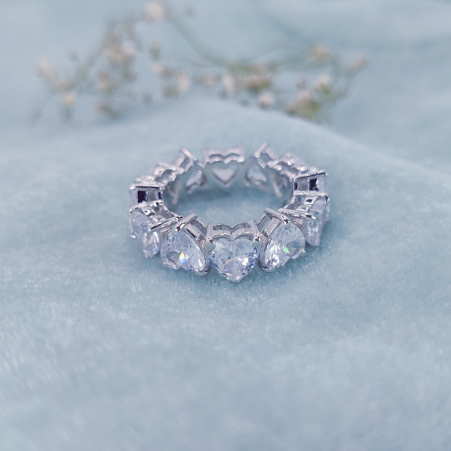 Crystal Hearts Circle Ring