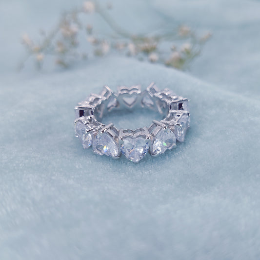 Crystal Hearts Circle Ring