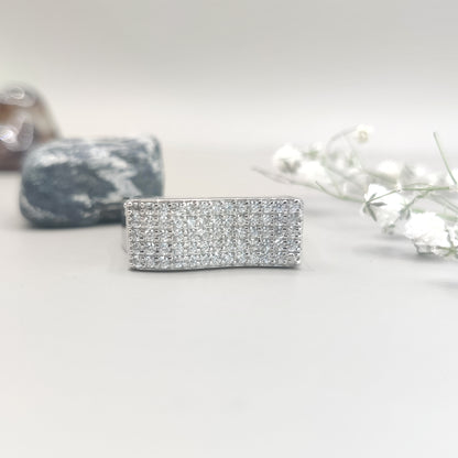 Curved Zirconia CZ-Engraving Silver Ring